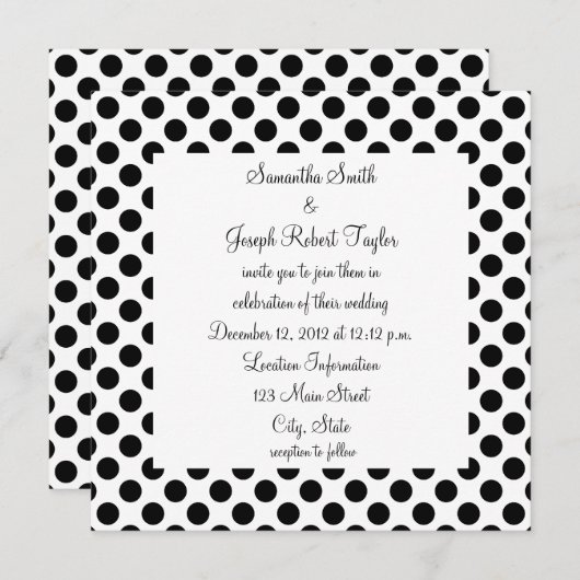 Invitation Mariage de points Polka blanc et noir (Devant / Derrière)