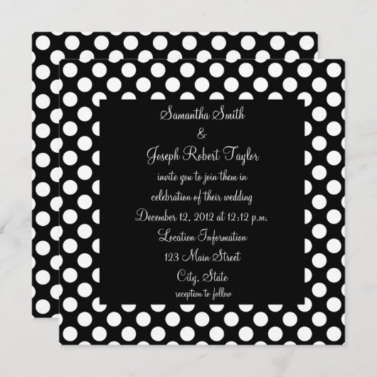 Invitation Mariage de points Polka noir et blanc (Devant / Derrière)