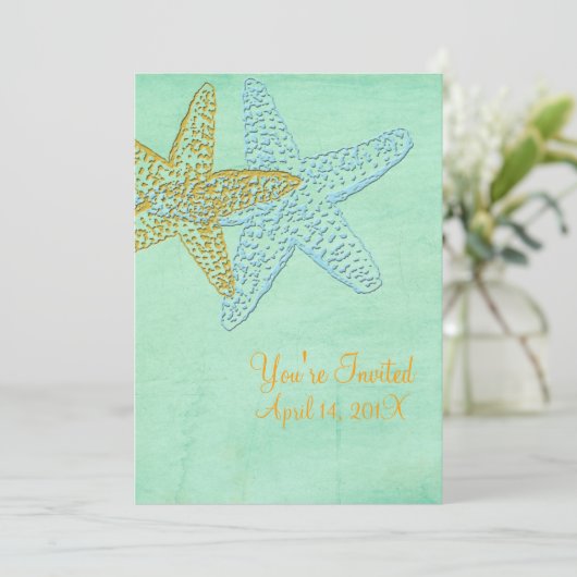 INVITATION MARIAGE DE POISSONS/BLEU/OR/PLAGE (Debout devant)