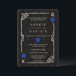 Invitation Mariage de poker au casino Silver Blue Las Vegas<br><div class="desc">Casino Royale unique, conception de carte sur le thème de l'Art déco. Il présente un style Art déco vintage, un vieux cadre brisé d'Hollywood des années 1920 rugissantes avec une fausse feuille de lys en feuille d'argent, des cœurs bleus, Q et K sur deux coins (simulant des cartes à jouer),...</div>