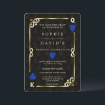 Invitation Mariage de poker au Glam Blue Casino Las Vegas<br><div class="desc">Casino Royale unique, conception de cartes sur le thème Art déco. Il présente un style Art déco vintage, un vieux cadre cassé d'Hollywood des années 1920 avec des Fleur-de-lis en faux or, des cœurs bleus, Q et K dans deux coins (simulant des cartes à jouer), sur fond à motif Art...</div>