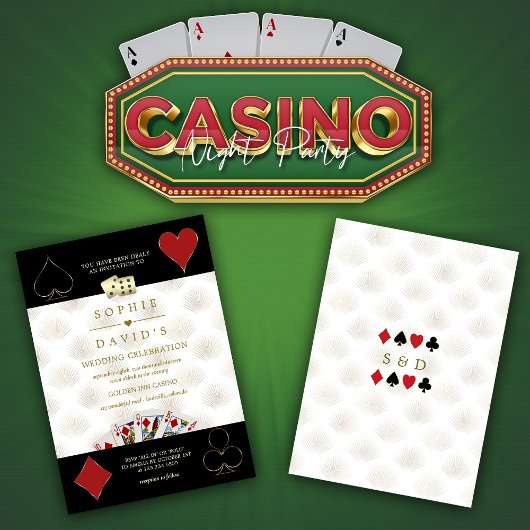 Invitation Mariage de poker de casino noir blanc de luxe à Ve