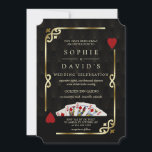 Invitation Mariage de poker de luxe Gatsby Casino Vegas<br><div class="desc">Unique Casino Royale et Grande Carte Gatsby. Il présente un style art déco vintage, un cadre rompu hollywoodien des années 1920 avec un faux film d'or Fleur-de-lis, des coeurs rouges, Q et K sur deux coins (simulant des cartes à jouer), des costumes de cartes, sur un arrière - plan motif...</div>