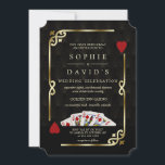 Invitation Mariage de poker de luxe Gatsby Casino Vegas<br><div class="desc">Unique Casino Royale et Grande Carte Gatsby. Il présente un style art déco vintage, un cadre rompu hollywoodien des années 1920 avec un faux film d'or Fleur-de-lis, des coeurs rouges, Q et K sur deux coins (simulant des cartes à jouer), des costumes de cartes, sur un arrière - plan motif...</div>