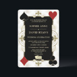 Invitation Mariage de poker Glamoureux Gold Casino Vegas<br><div class="desc">Unique Casino Royale et design de cartes à thème Art Déco des années 20. Il présente un style art déco vintage, un cadre en faux or hollywoodien des années 1920 avec Fleur-de-lis, une paire de dés, des costumes de cartes (simulant des cartes à jouer), un arrière - plan motif Art...</div>