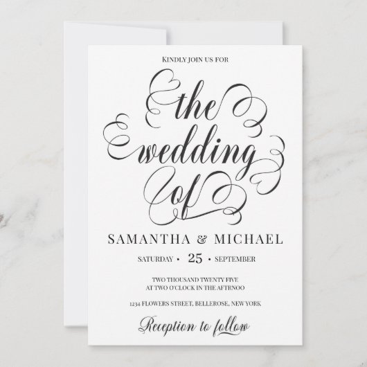 Invitation Mariage de police de script de calligraphie modern (Devant)