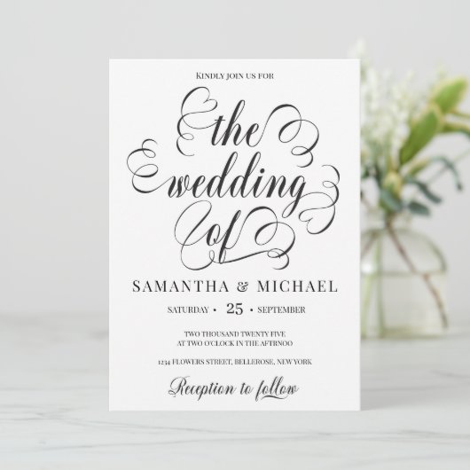 Invitation Mariage de police de script de calligraphie modern (Debout devant)