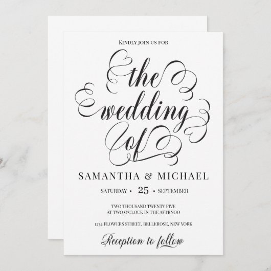 Invitation Mariage de police de script de calligraphie modern (Devant / Derrière)