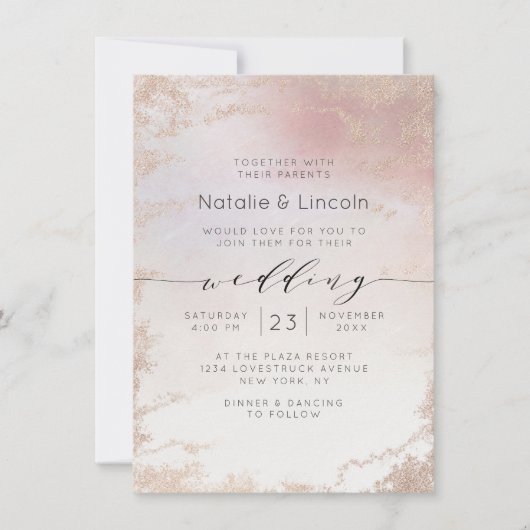 Invitation Mariage de police de script de polices Ombre Blush (Devant)