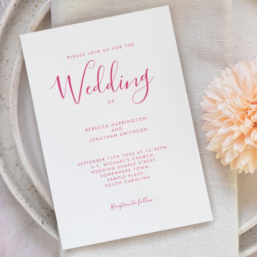 Invitation Mariage de police de script rose chaud