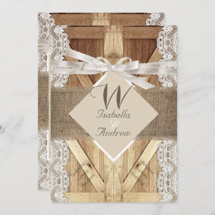 Invitation Mariage de porte rustique Beige Blanc dentelle Boi