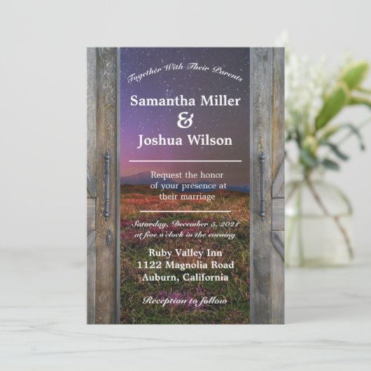 Invitation Mariage de portes de grange rustique (Debout devant)