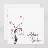 Invitation Mariage de poste blanc rose noir (Devant / Derrière)