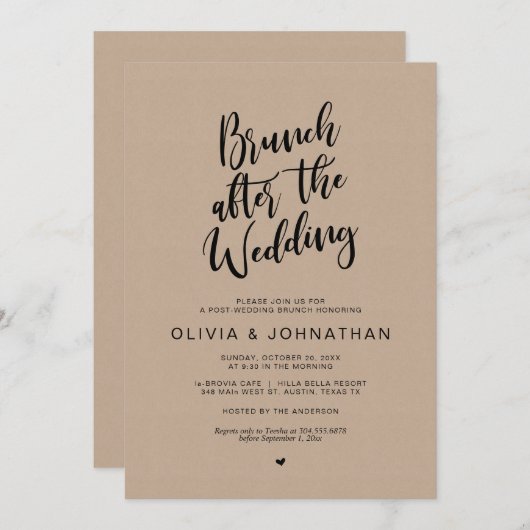 Invitation Mariage de poste, Brunch après mariage, Brown Kraf (Devant / Derrière)