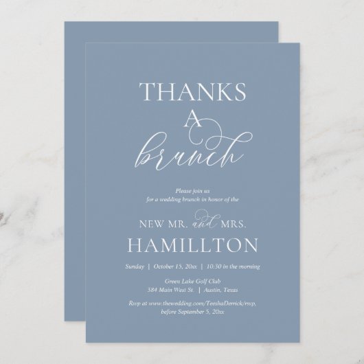 Invitation Mariage de poste Brunch, Merci un Brunch, Dusty Bl (Devant / Derrière)