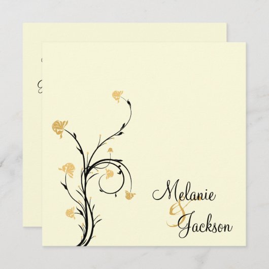 Invitation Mariage de poste de crème à perles de fleurs jaune (Devant / Derrière)