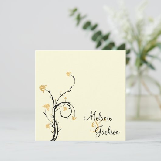 Invitation Mariage de poste de crème à perles de fleurs jaune (Debout devant)