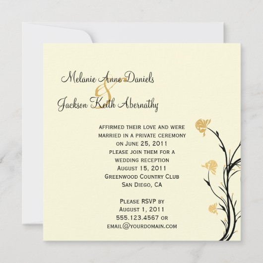 Invitation Mariage de poste de crème à perles de fleurs jaune (Dos)