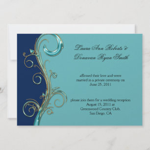 Invitation Mariage de poste de la marine Blue Aqua Gold