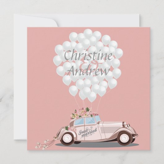 Invitation mariage de poste de voiture et de ballons "juste m (Devant)