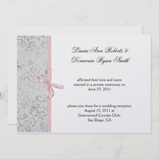 Invitation Mariage de poste rose gris blanc (Devant / Derrière)