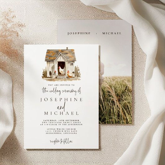 Invitation Mariage de poulet de ferme rustique