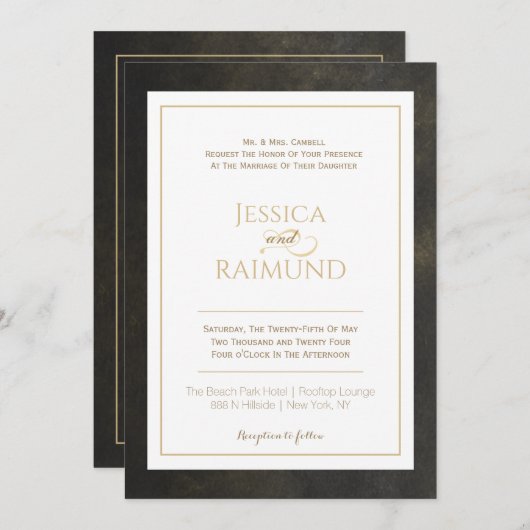 Invitation Mariage de poussière d'or (Devant / Derrière)