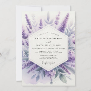Invitation Mariage de prairie à l'aquarelle lavande