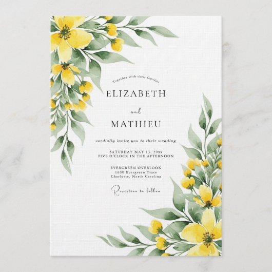 Invitation Mariage de Prairie Botanique Jaune (Devant)