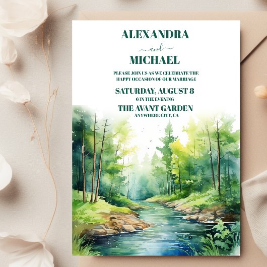 Invitation Mariage de prairie de montagne aquarelle