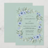 Invitation Mariage de Prairie Éthérée Vert Menthe (Devant / Derrière)