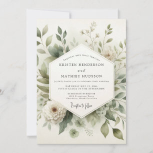 Invitation Mariage de Prairie Éthérée Vert Sauge