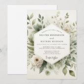 Invitation Mariage de Prairie Éthérée Vert Sauge (Devant / Derrière)