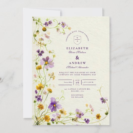 Invitation Mariage de prairie fleur sauvage (Devant)