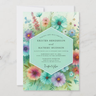 Invitation Mariage de Prairie Florale Sarcelle
