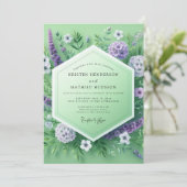 Invitation Mariage de prairie florale vert menthe (Debout devant)