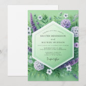 Invitation Mariage de prairie florale vert menthe (Devant / Derrière)