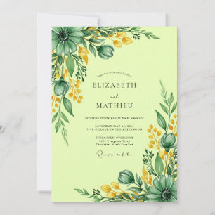 Invitation Mariage de prairie frais vert citron