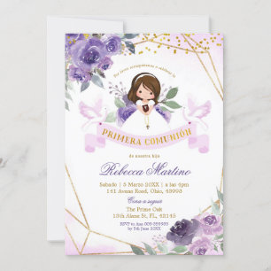 Invitation Mariage de Primera Florale violet et or