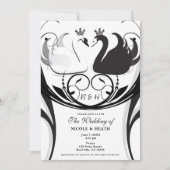 Invitation Mariage de princesse élégant noir et blanc au cygn (Devant)