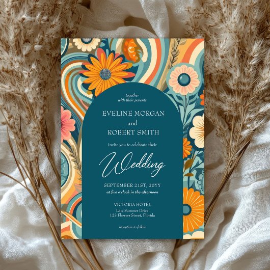 Invitation Mariage de printemps à fleurs super tendance rétro