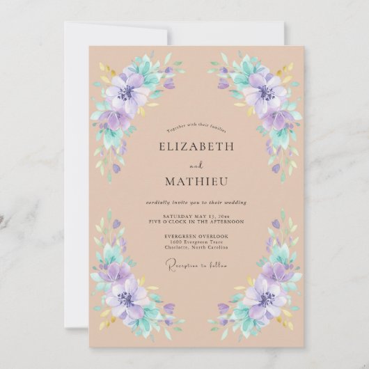 Invitation Mariage de printemps à la floraison douce violette (Devant)