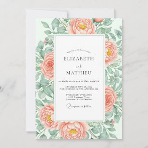 Invitation Mariage de printemps à l'aquarelle abondante pêche