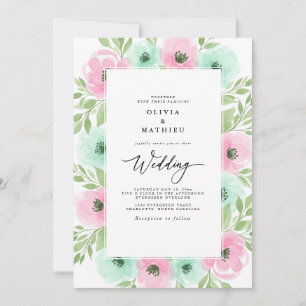 Invitation Mariage de printemps à l'aquarelle aérienne rose m