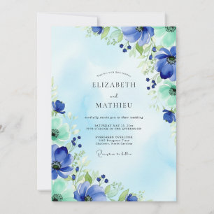 Invitation Mariage de printemps à l'aquarelle bleu menthe