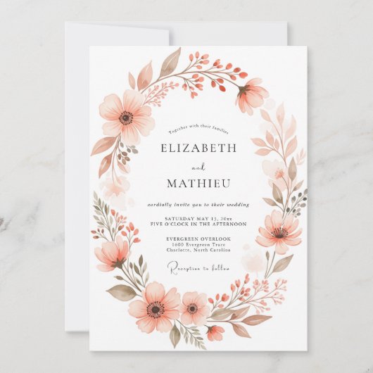 Invitation Mariage de printemps à l'aquarelle délicate pêche (Devant)