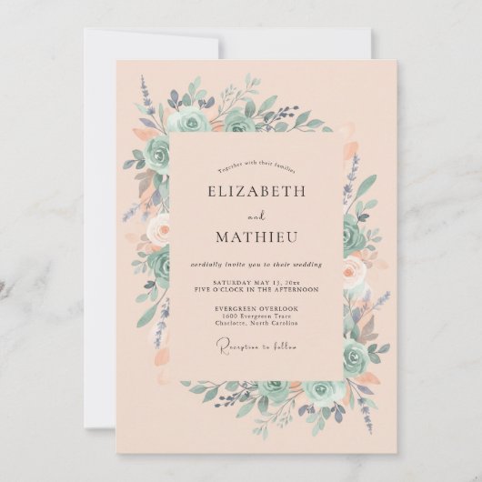 Invitation Mariage de printemps à l'aquarelle douce pêche (Devant)