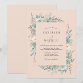 Invitation Mariage de printemps à l'aquarelle douce pêche (Devant / Derrière)