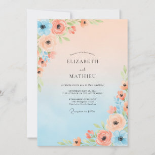 Invitation Mariage de printemps à l'aquarelle poétique pêche