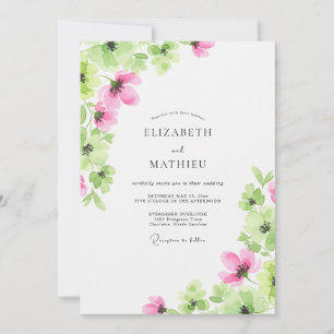 Invitation Mariage de printemps à l'aquarelle rose